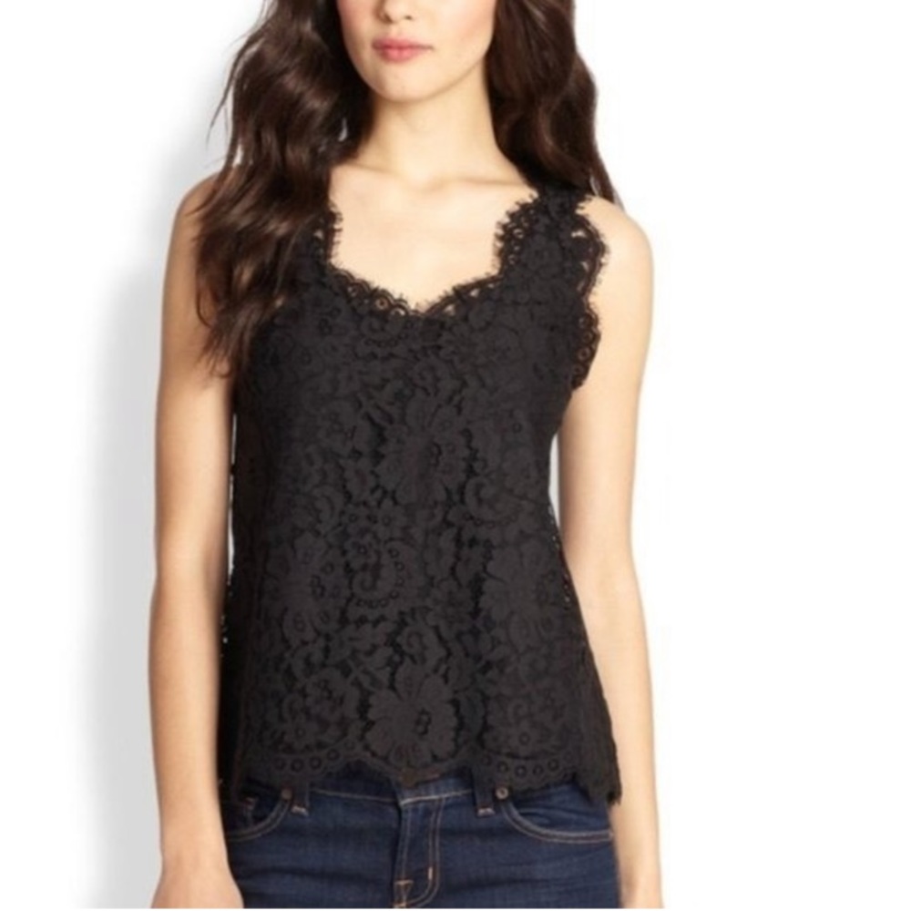 Joie Beautiful Lace Racerback Tank Blouse in Black. Size L